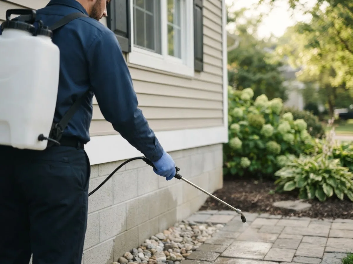 Pest control technician inspecting a home in Waterville, ME